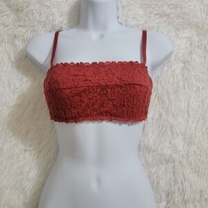 Aerie Womens Happy Strapless/Straps Burgundy Lace Bandeau Size 34 B Underwire